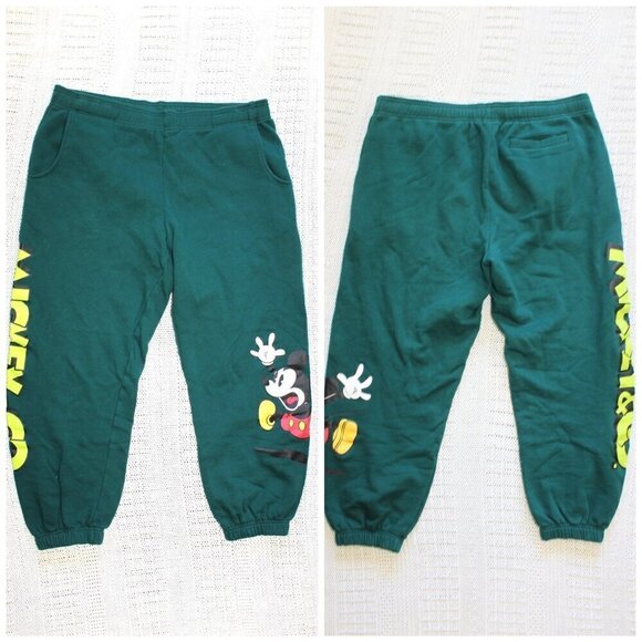 Disney Mickey Mouse Sweat Green Pants Size L/G 100% Cotton Joggers pull on - Picture 1 of 12